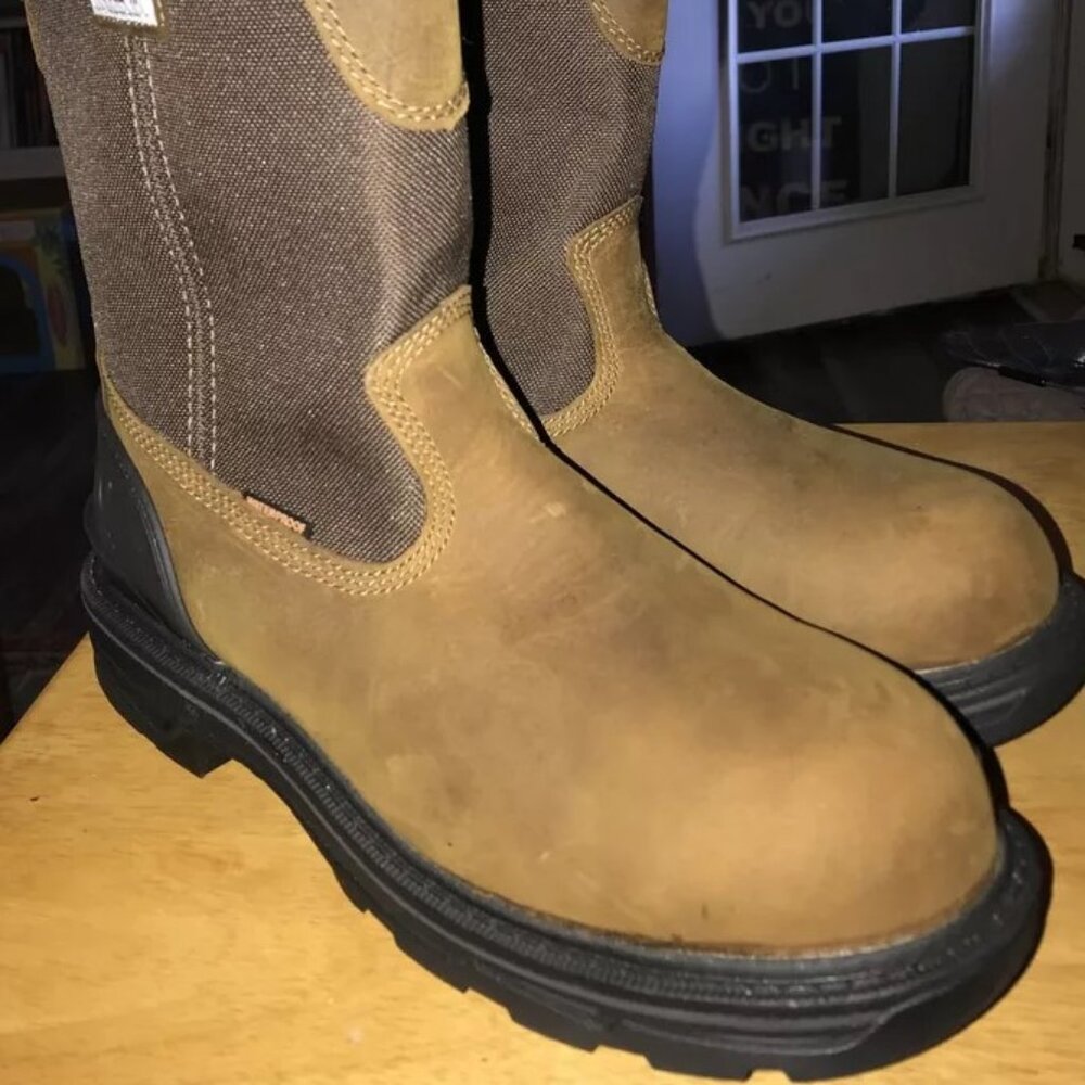 Carhartt Boots Woman's 10, Leather Ironwood, Waterproof 11" Alloy-Toe Wellington